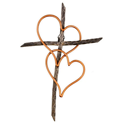 Old River Outdoors Entwined Hearts Decorative Metal Wall Cross - Joined Two Hearts, One Love Promises Kept