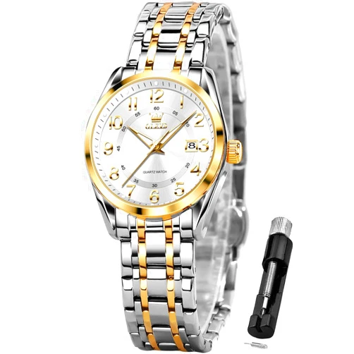 OLEVS Womens Watches Classic Dress Quartz Female Wristwatch Ladies Stainless Steel Waterproof Luminous Date Easy Read Watch for Lady