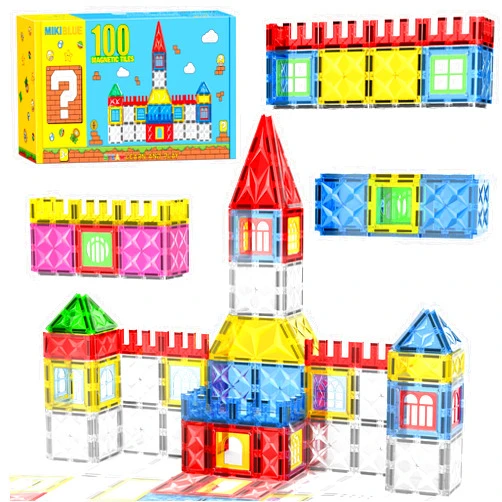 MIKIBLUE Magnetic Building Tiles Set for Kids: 100 PCS Magna Blocks Shapes Toys for Toddlers Age 3-4-5-8, Colorful Clear 3D Magnatiles for Boys and Girls Enhance Creativity & Learning