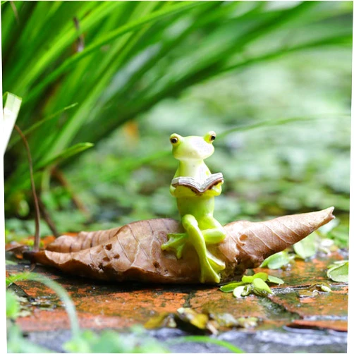 Ifever Miniature Fairy Garden Small Resin Frog Play The Guitar/Reading Book Sculpture Figurine Micro Landscape Home Desktop Decor Ornament (Read The Book)