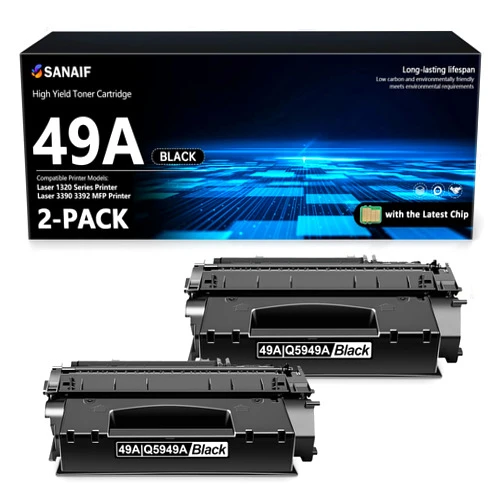SANAIF 49A Black 2-Pack Q5949A High-Yield Toner Cartridge (with Chip) Compatible Replacement for HP 53A 49A Q7553A Q5949A Toner Cartridge Works with Laser 3390 MFP Laser 1320 Series Printer