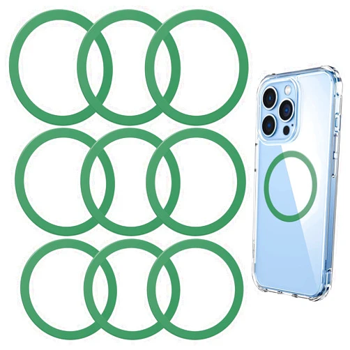 OTXEER 9 Pack Metal Ring Sticker, Wireless Charging Magnetic Ring Compatible with iPhone 14/13/12/11/X/8 Pro/Pro Max, Galaxy S21 Car Phone Mount Holder (9 Green)