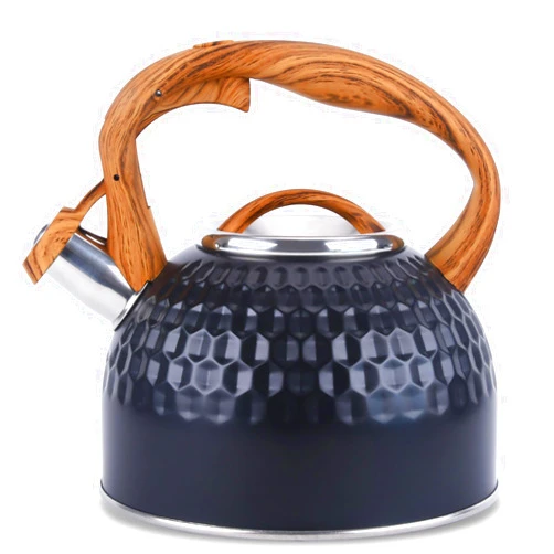 GGC 3L Loud Whistling Tea Kettle for Stove Top, Stainless Steel Kettle with Wood Pattern Handle for Boiling Water Milk or Coffee, Unique Button Control Kettle Outlet, Premium Black Kettle with a towel