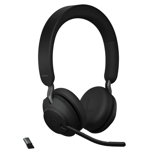 Jabra Evolve2 65 MS Wireless Headphones with Link380a, Stereo, Black – Wireless Bluetooth Headset for Calls and Music, 37 Hours of Battery Life, Passive Noise Cancelling Headphones