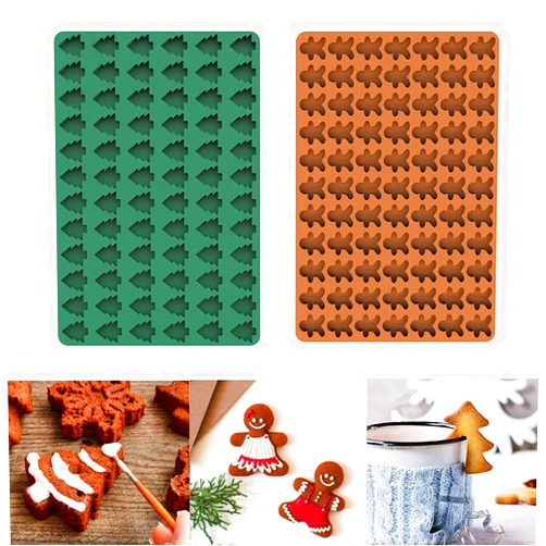 Peifun Christmas Mini Silicone Molds, 2 Pack 3D Xmas Tree&Ginger Man Non-Stick Baking Mold with 11 Pack Halloween Cake Topper…