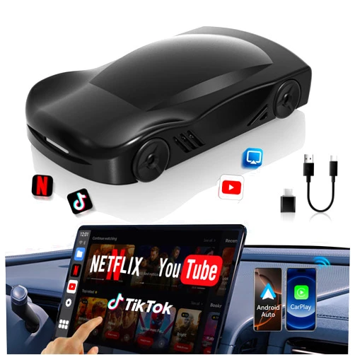 Leadtree 4-in-1 Carplay Ai Box,Wireless CarPlay & Android Auto Adapter,Compatible with Netfl!x/YouTube/TIK Tok/Screen Mirror Link/TF Card,Suitable for Cars Equipped with OEM Wired CarPlay,Plug & Play