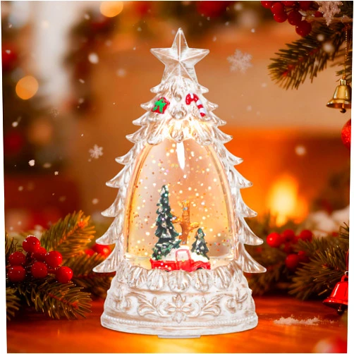 PETRISTRIKE Christmas Snow Globe Lantern, LED Lighted Snow Globe - Holiday Decorative Lantern for Home & Gift