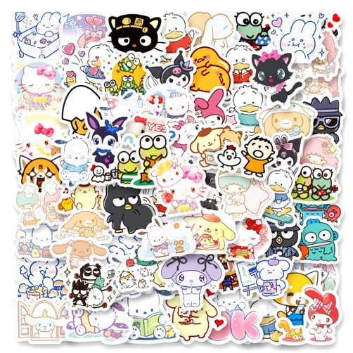 MJCYW Mixed San-Rio Stickers 100 PCS Hello Ki-tty Stickers Kerop-pi Pompom-purin Stickers for Kids Teens Adults Waterproof Vinyl Anime Stickers for Water Bottle Laptop Luggage (Ka-waii)