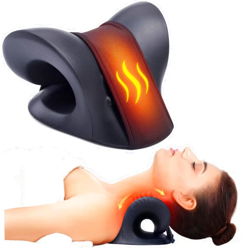 Cozyhealth Neck Stretcher for Neck Pain Relief, Heated Cervical Traction Device Pillow with Graphene Heating Pad, Neck and Shoulder Relaxer for TMJ Pain Relief and Cervical Spine Alignment (Black)