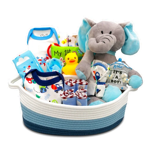 Nikki's Gift Baskets Bundle of Joy Deluxe New Baby Gift Basket | Newborn Baby Boy Gift Set with Baby Essentials | Baby Gift Basket for Expecting Moms | Baby Layette Set | Blue Baby Gift Set | Nikki's Gift Baskets