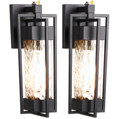 KIALUSH 2-Pack Wall Lights Dusk to Dawn Outdoor Lighting, Modern Outside Waterproof Porch Lights with Photocell Sensor,Exterior Light Fixtures with Water Glass for Doorway Garage(Bulb Included)