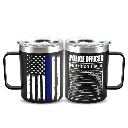ARYDGELL Police Gifts for Men, Law Enforcement Gifts for Him, Police Officer Retirement Gifts, Best Correctional Officer, Cops, Sheriff Gifts, Thin Blue Line Graduation Stainless Steel Coffee Mug with Lid 12oz