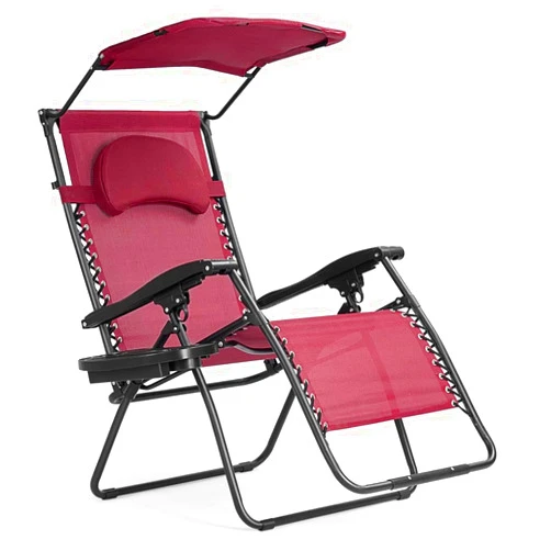 Custpromo Folding Zero Gravity Recliner Lounge Chair w/Shade Canopy and Magazine Cup Holder (Wine)