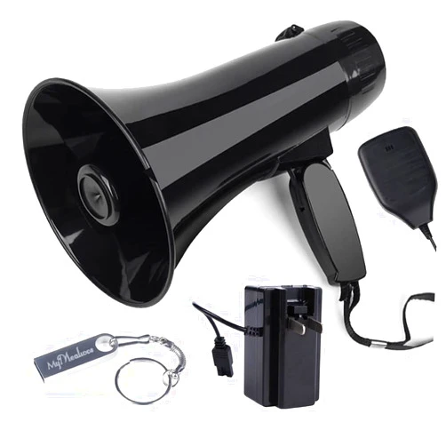 MyMealivos 35 Watt Power Portable Megaphone Speaker PA Bullhorn with Detachable Handheld Microphone, Built-in Siren, USB Flash Drive & 240S Recording (Black)