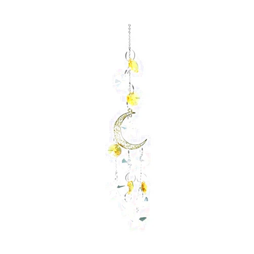 Sunsoar Crystal Chandelier Wind Chime, Moon Satr Hanging Crystal Ornament Suncatcher for Patio Garden Home Decoration (Gold)