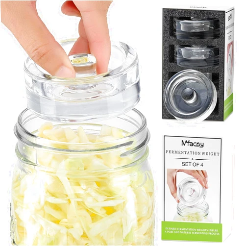 MFacoy 4-Pack of Fermentation Glass Weights with Easy Grip Handle for Great Wide Mouth Canning Mason Jars, Pickling Sourkrout Kraut Glass Weight Fermentation Kit with Easy Grip Handle, Dishwasher Safe