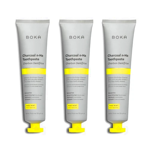 Boka Charcoal Fluoride Free Toothpaste Nano Hydroxyapatite, Helps Remineralize, Appropriate for Sensitive Teeth, Whitening - for Adult, Kids Oral Care - Yuzu Mint Flavor, 4 Fl Oz 3Pk