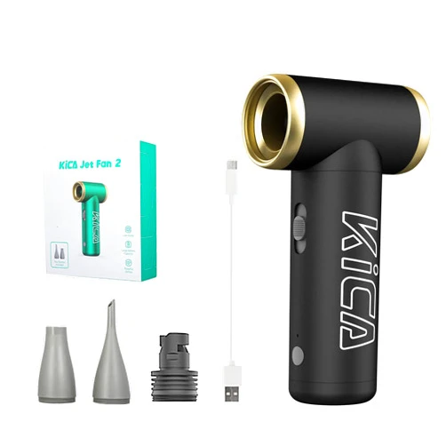 RICCA KiCA Jet Fan 2 Electric Air Duster -101000 RPM Compressed Air Duster for Cleaning Keyboard&PC, 45 mph Jet Dry Blower for Car, Air Cushion Inflation, Aluminum Material Turbo Fan Blower-Black