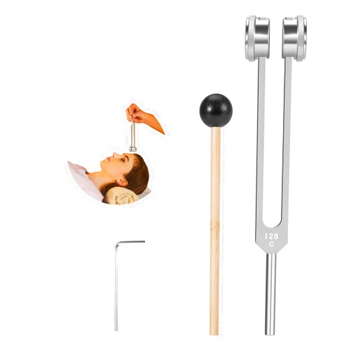 KAIGESZAD Tuning Fork 128hz with Reflex Hammer for Healing Chakra Set,Healing/Sound Therapy, Aluminum Alloy Sensory Tuning Fork Activator for Healing, Therapy Non Magnetic