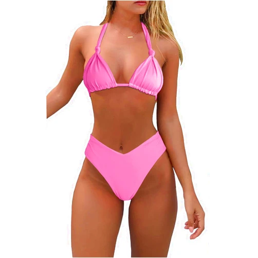 Bikini Sets for Women Sexy Halter Triangle String Bikini Cheeky V Cut High Waisted Thong Swimsuits 2 Piece