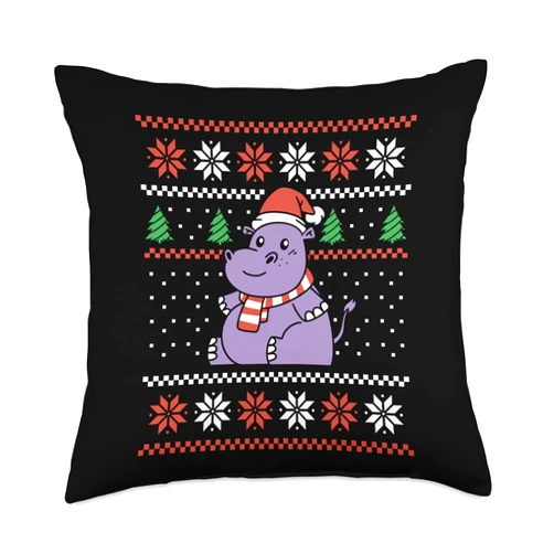 Afrika Safari, Nilpferd Geschenke, lustige Sprüche Hippo Christmas for Men Women Children Throw Pillow, 18x18, Multicolor