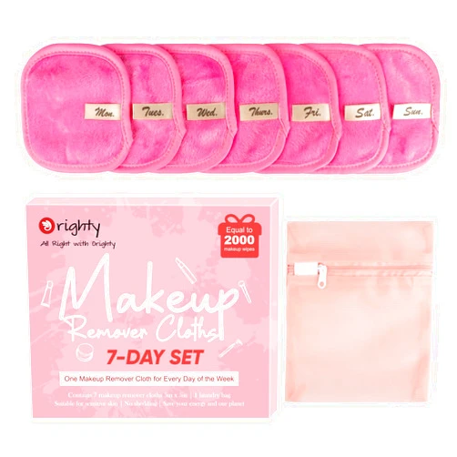 Orighty Makeup Remover Cloths 7-Day Set, Premium & Reusable Makeup Remover Pads, Erase Make-up With Just Water, Make-up Set For Eyes, Lips, Foundation and more, Ideal Choice For Women (Pink)