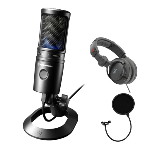 Audio-Technica AT2020USB-X Cardioid Condenser USB Microphone Bundle with Polsen HPC-A30-MK2 Monitor Headphones & Pop Filter
