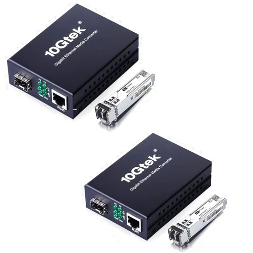 H!Fiber.com A Pair of Gigabit Multi-Mode LC Fiber Media Converter, with 2 Pcs SFP SX Modules, Fiber to Ethernet Converter, 1000Base-SX to 10/100/1000M RJ45, MMF, 850nm, up to 550m