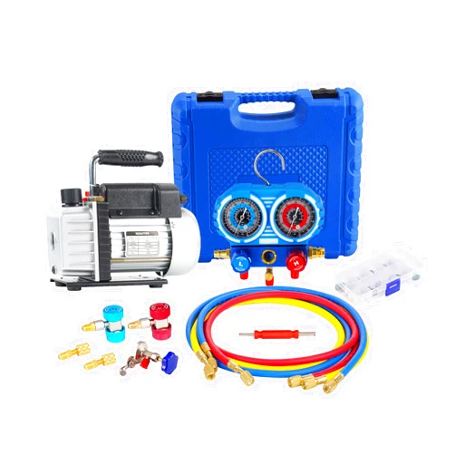 HZAUTOS 3.5CFM 1/4HP Single-Stage Vacuum Pump and R410A R22 R134A R404A Manifold Gauge Set Refrigeration Kit for HVAC A/C Refrigeration Recharging and Maintenance