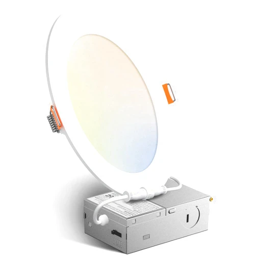 Amico 1 Pack 6 Inch 5CCT Ultra-Thin LED Recessed Ceiling Light with Junction Box, 2700K/3000K/3500K/4000K/5000K Selectable, 1000LM Brightness, Dimmable Canless Wafer Downlight, 12W Eqv 110W-ETL&FCC