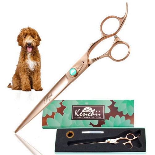 Kenchii Rose Dog Grooming Scissors, 8 Inch Straight Shears, Dog Scissors for Grooming, Ergonomic Design for Comfort and Precision, Heavy Duty, Durable and Sharp
