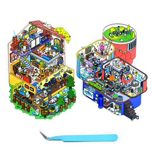 WISHTIME DIY 3D House Stickers - 2 Sets 3D Miniature Scene Stickers Make Mini Room Scenes Super Large Villa with Three Floors for Adult Relief Stress Pass The Time Style 9