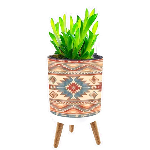 UHMLTCRBOD Planter with Stand American Tribal Indian Ornament Geometric Ethnic Boho Plant Pot with Legs Standing 8.7” Self-Watering Flower Pots with Water Inlet & Water Level Indicator Indoor Decor