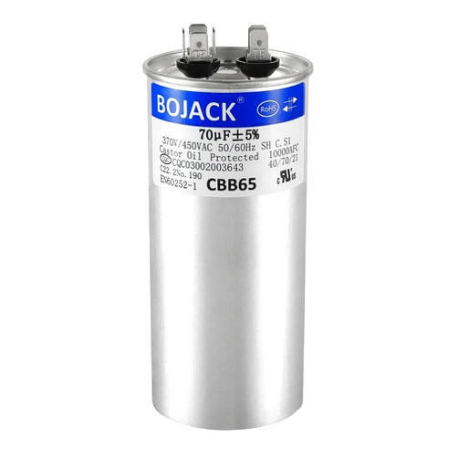 BOJACK 70 uF ±5% 70 MFD 370/450 V CBB65 Round Run Start Capacitor for AC Motor Run or Fan Start and Cool or Heat Pump Air Conditione