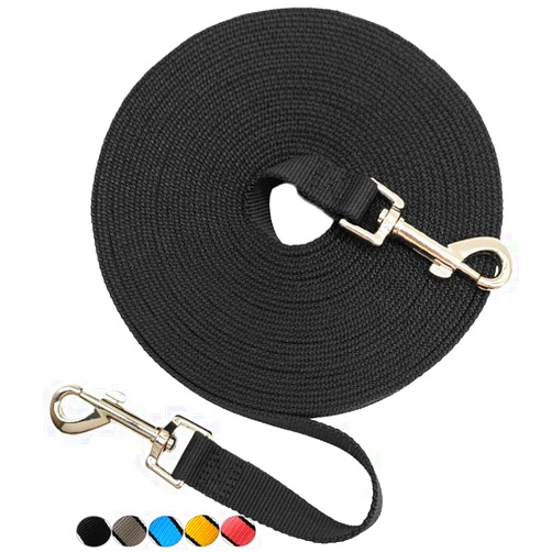 SEPXUFORE Tie Out/Obedience Recall Training Agility Lead- 15 ft 30 ft 50 ft Training Yard Leash - Thick Long Dog Leash for Backyard, Play or Camping (15ft, Black)