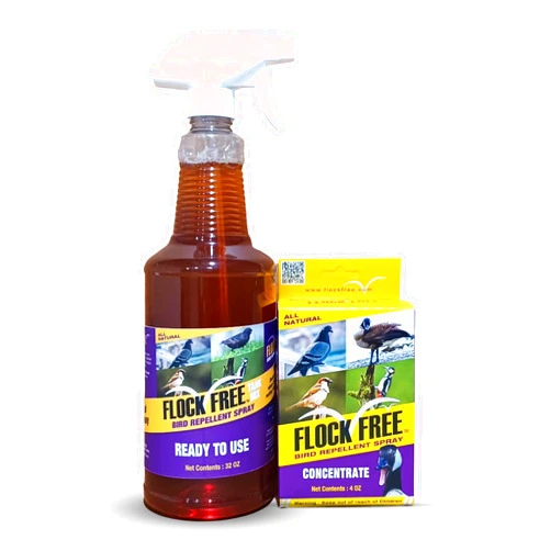 Flock Free Bird Repellent Spray Bundle, Ready to Use Bird Spray 32oz + Concentrate 4oz Refill
