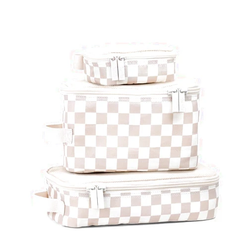 Itzy Ritzy Packing Cubes for Travel – Set of 3 Packing Cubes or Travel Organizers; Each Travel Cube Features a Mesh Top, Double Zippers and a Fabric Handle (Checkerboard)