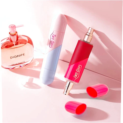 Skogfe Heart Shaped Double Head Spray Nozzle Two-in-One travel perfume bottle - 2pc 5ml+5ml refillable atomizer for on-the-go elegance, perfect for travel perfume lovers