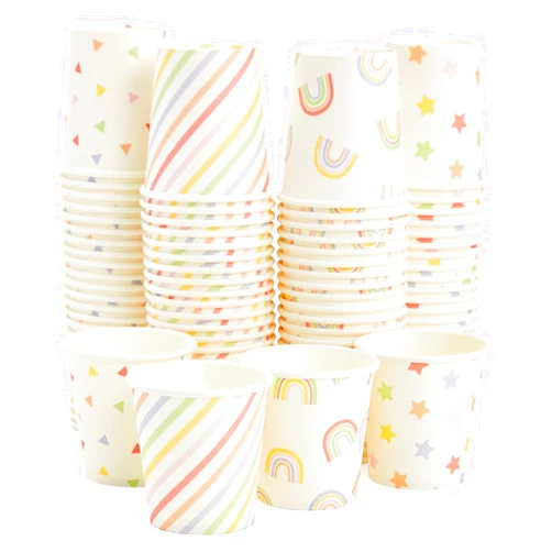 Sparkle and Bash 100 Pack 4 Oz Mini Disposable Paper Cups for Espresso, Mouthwash, Tea, Coffee - Rainbow