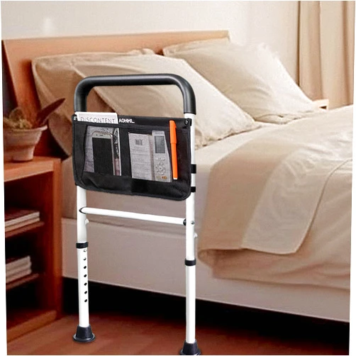 AOHHL Bed Rails for Elderly Adults Safety with Adjustable Heights Storage Pocket Assist Support Side Railings for Seniors Citizens Slides Under Mattressbed Cane Medical Bed Guard Bed Handles Bars (White)