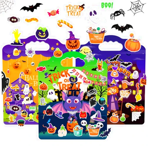 KARSLORA Halloween Stickers, Halloween Reusable Sticker Book for Kids 2-4, 3 Sets Halloween Reusable Sticker Books for Toddlers 1-3,120 PCS Halloween Stickers, Halloween Crafts Party Favors for Kids