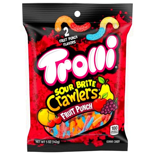 Trolli Sour Brite Crawlers, Candy, Fruit Punch, Sweet and Sour, Gummy Worms, 5 oz