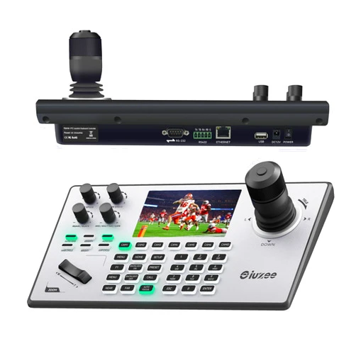 iuZee NDI PTZ Camera Controller, Real-time 5-Inch LCD Screen Preview, Support PoE Powered IP Controller Keyboard with 4D Joystick for Church Live, Streaming, Events, etc. NDI License Included