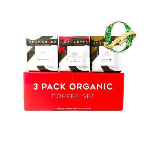 Uncharted Coffee Single-Origin Organic Coffee Beans Gift Box, Light, Medium or Dark Roast Organic Whole Bean Coffee, 3 Pack Explorer, 9 oz each, 1740 Peru by Uncharted Coffee