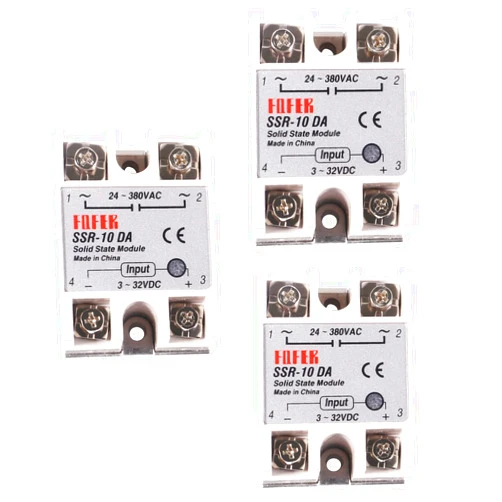 Coliao 3pcs SSR-10DA Solid State Relay Single Phase Semi-Conductor Relay Module Input 3-32V DC Output 24-380V AC for Temperature Controller
