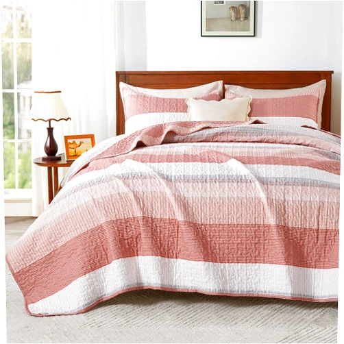 Andency King Size Quilt Set Blush Pink, 3 Pieces Summer Ultra Soft Lightweight Bedspreads & Coverlets Set, Patchwork Striped Quilted Bedding Sets for All Seasons (1 Quilt, 2 Pillow Shams)