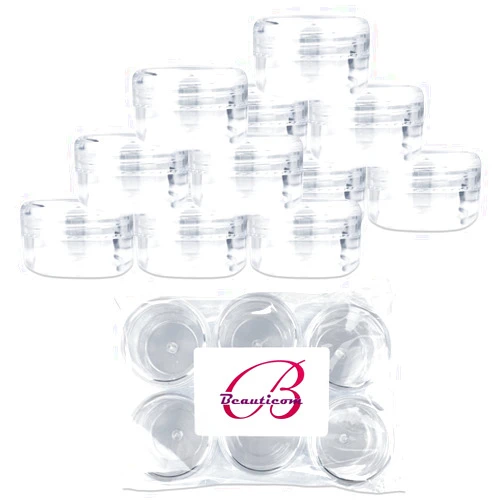 PANA Beauticom 15 gram/15ml Empty Clear Small Round Travel Container Jars with Lids for Make Up Powders, Eyeshadow Pigments, Lotions, Creams, Lip Balm, Lip Gloss, Samples (12 Pieces, Clear Lid)