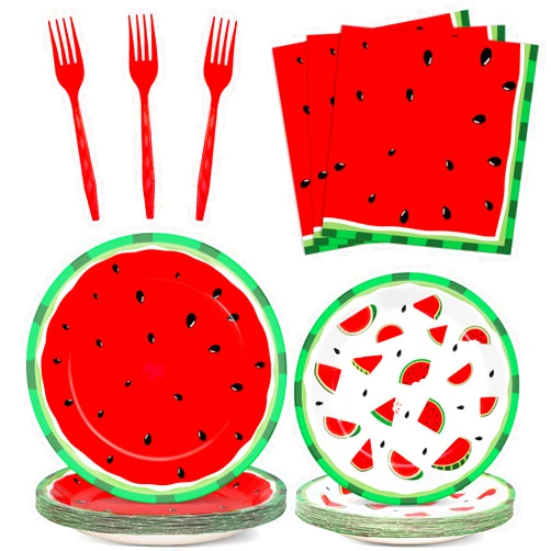 gisgfim 100 Pcs Party Supplies Watermelon Plates and Napkins Watermelon Party Decorations for Summer Watermelon Themed Birthday Party Tableware Set Baby Shower Party Favors Serves 25