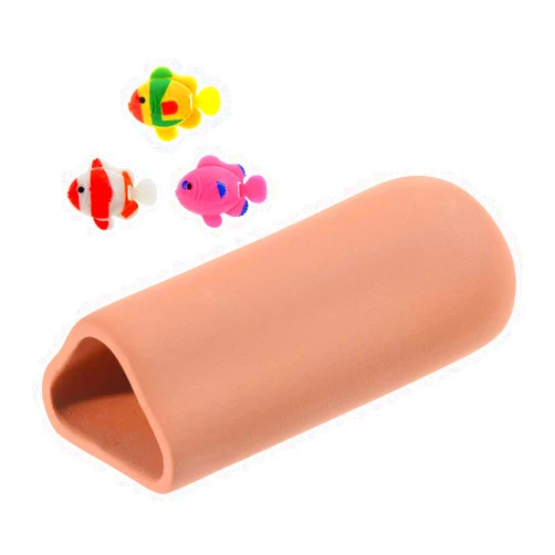 Saim Aquarium Ceramic Cave Decoration,Pleco Hideaway Fish Tank Accessories with 3 Small Fish for Betta Shrimp Shelter Breeding Tube Hiding Rest and Play