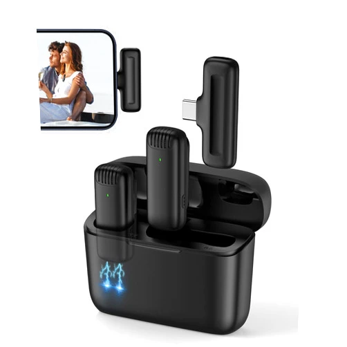 AILKIN 2Pcs Mini Wireless Microphone USB C Lavalier Mic for iPhone 16 15 Series, Lapel Type C Microfono Para Android Phone with Charging Case 48H Lav Mics Plug&Play for Video Recording Vlog Podcast YouTube